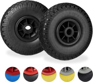 Relaxdays Hand Truck Spare Tyre Set of 2, Flatproof, 3.00-4 Solid Rubber, 25mm Axle, 80 kg, 260 x 85 mm, Black