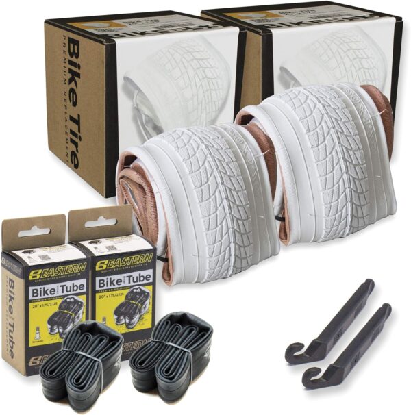 Eastern Bikes 20 Inch Bike Tire Packages for Kids and BMX Tires. Fits 20x1.75 Bike Tube, Tire, Rims, Front or Rear Wheels. Includes Tire Tools. with or Without Tubes. 1 Pack or 2 Pack. White