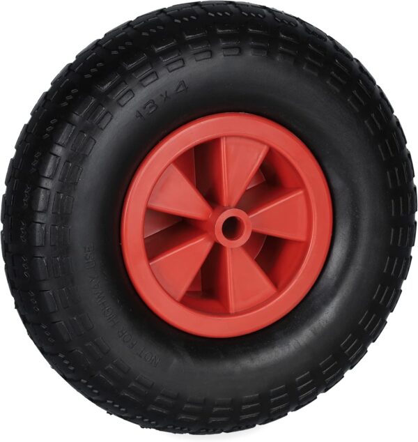 Relaxdays Wheelbarrow Wheel 4.00-6, Rubber Tyre with Plastic Rim, Puncture-Proof, up to 100 kg, Replacement, Black/Red, 4-6