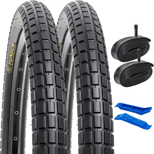 YUNSCM 26" Bike Tires 26x2.125/57-559 and 26" Bike Tubes Schrader Valve Compatible with Mountain/Off Road Bike 26x1.75-2.25 Bicycle Tires and Tubes (W-2026)