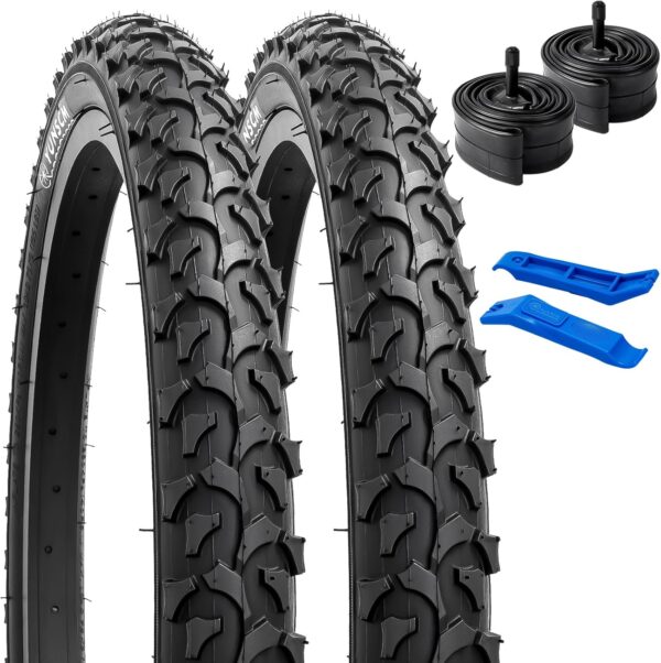 YunSCM 20' Bike Tires 20x1.95 and 20' Bike Tubes Schrader Valve with 2 Rim Strips Compatible with 20x1.90 20 x 1.95 20x2.0 Bike Tires and Tubes