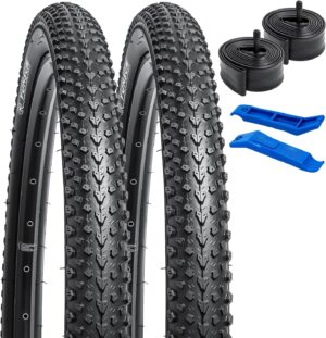 YUNSCM 24" Bike Tires 24 x 2.125/57-507 60TPI and 24" Bike Tubes Schrader Valve with 2 Rim Strips Compatible with Mountain Bike 24x1.75 24x1.95 24x2.125 24x2.25 Bike Bicycle Tires and Tubes (Y-1136)