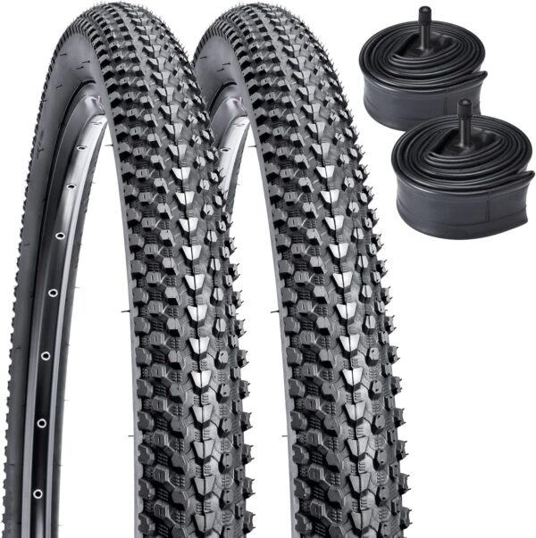 YunSCM 2 Pack 18" MTB Bike Tires 18 x 1.95/50-355/ Plus 2 Pack Mountain Bike Tubes 18x1.75/2.125 AV 32mm Schrader Valve Compatible with 18x1.95 Bike Tires (Black)