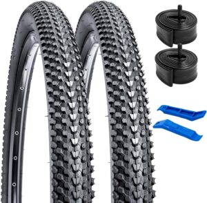 YUNSCM 2-PCS 26" Bike Tires 26x1.95/50-559 and 26" Heavy Duty Bike Tubes Schrader Valve Compatible with Mountain/Off Road Bike 26x1.90 26 x 1.95 26x2.0 Bicycle Tires and Tubes (Y-1087)