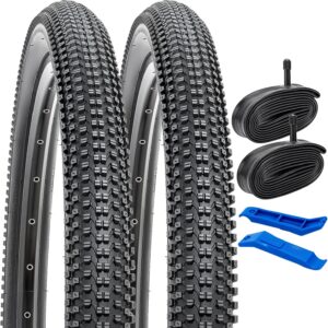 YunSCM 2 Pack 26" Bike Tires 26 x 2.35/57-559 Plus 2 Pack 26" Bike Tubes 26x2.125/2.40 AV33mm Schrader Valve Compatible with 26 x 2.35 Mountain Bike Tires and Tubes (Black)