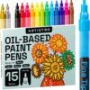 ARTISTRO Paint Pens for Rock Painting, Stone, Ceramic, Glass, Wood, Porcelain, Mugs, Metal, Fabric, Canvas. Set of 15 Quick Dry, Permanent, Waterproof and Oil Based Paint Markers Fine Tip