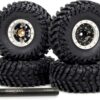 HOBBYSOUL RC Soft Sticky 1.0 All Terrain Tires Tyres 64mm Tall & Brass 1.0 beadlock Wheels Deep Dish 1.0 Rims White Black for RC Crawler 1/18 TRX4M 1/24 SCX24 Upgrades