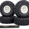 HOBBYSOUL 64mm 1.0 All Terrain Tires F/R Mounted Brass 1.0 beadlock Wheels White Rims Negative Offset 1.0 Wheels Tires Tyre for RC Mud Crawler 1/24 SCX24 AX24 1/18 TRX4M