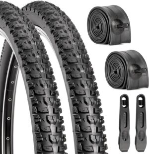 Replacement Bike Tire -26’’x1.95’’,26’’x2.25’’, 27.5’’x2.1’’, 27.5’’x2.2’’, and 29’’x2.2’’ Durable Folding Mountain Bike Tire - 60 TPI Bicycle Tires with Inner Tubes and Tire Levers