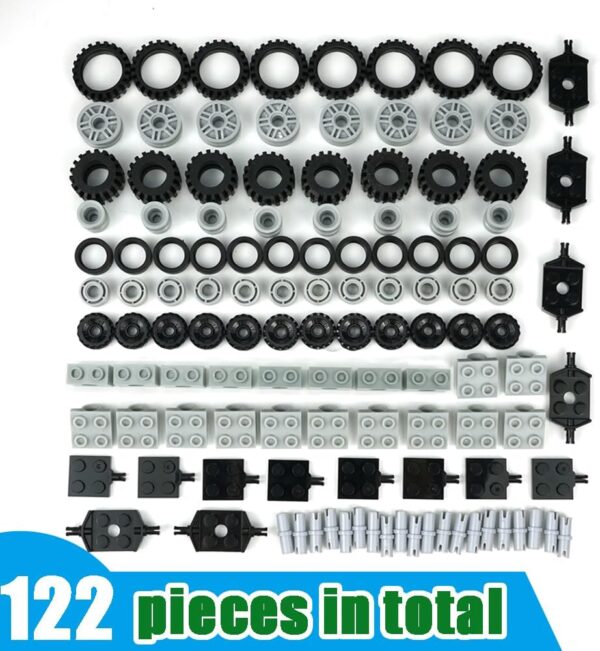 Pasacho 122pcs Wheels and Axles Set, Car Parts Chassis Pieces Tires Building Blocks, Compatible with Classic Bricks Toys