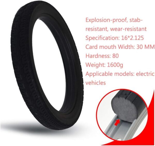 Electric Scooter Tires, 16x2.125 Explosion-proof Solid Tires, Micro-closed-cell Foam Rubber, High Elasticity, Maintenance-free, Race-grade Tires