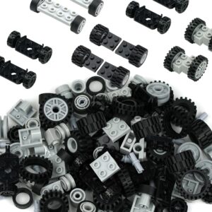 Pasacho 122pcs Wheels and Axles Set, Car Parts Chassis Pieces Tires Building Blocks, Compatible with Classic Bricks Toys