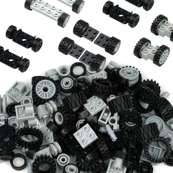 Pasacho 122pcs Wheels and Axles Set, Car Parts Chassis Pieces Tires Building Blocks, Compatible with Classic Bricks Toys