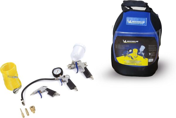 MICHELIN Air Tools Kit 7-Pieces | Blow Gun, Inflating Gun, Paint Spray Gun, 3m Spiral Hose | Nozzles for Balls, Boats, Bicycle | Air Kit Bag