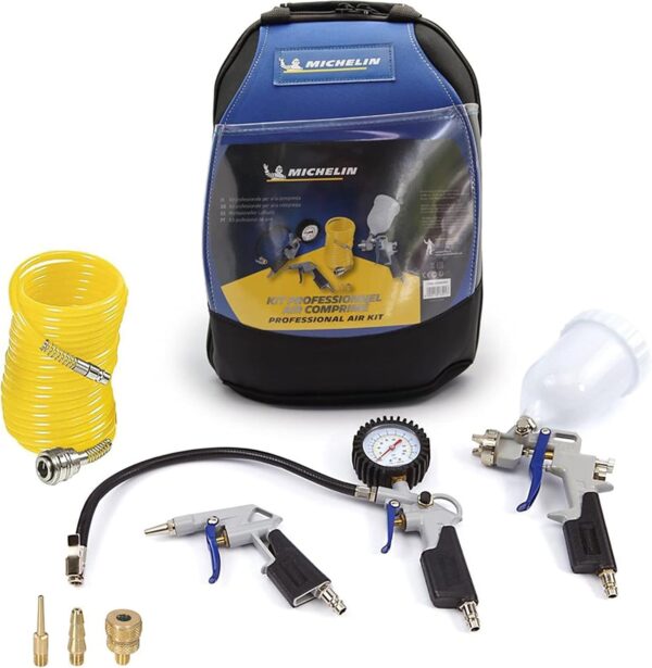 MICHELIN Air Tools Kit 7-Pieces | Blow Gun, Inflating Gun, Paint Spray Gun, 3m Spiral Hose | Nozzles for Balls, Boats, Bicycle | Air Kit Bag