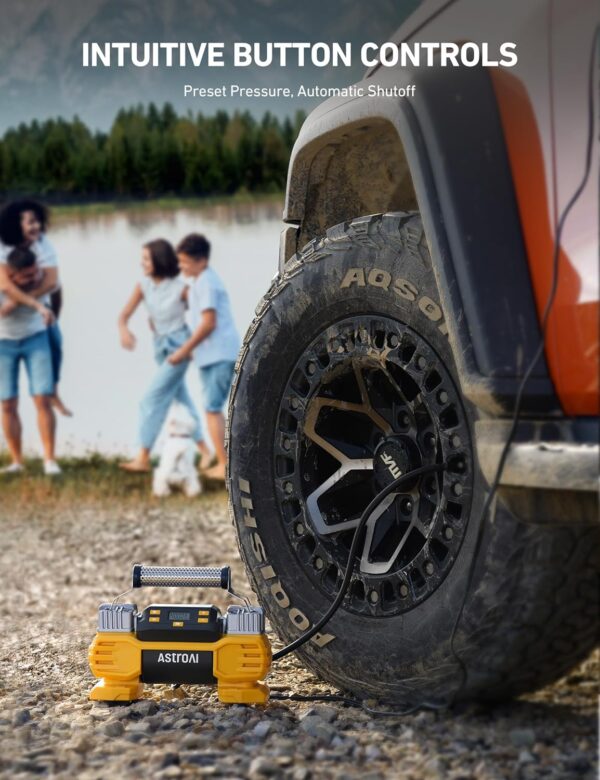 AstroAI Tyre Inflator Air Compressor 12V DC 160PSI with Screen, Heavy Duty Dual Cylinders & Dual Motors, Dual Power Tyre Pump for SUVs, RVs, ORVs, Trucks, Cars, Air Mattresses, Auto Off, LED Light