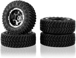 FEDCO FCX24 Wheels and Tires 1.0 Beadlock Wheels 50MM Soft Sticky Tires with Brass Counterweight Ring for Axial SCX24 FMS FCX24M FCX24 Upgrades 1/24 RC Crawler