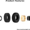 FEDCO FCX24 Wheels and Tires 1.0 Beadlock Wheels 50MM Soft Sticky Tires with Brass Counterweight Ring for Axial SCX24 FMS FCX24M FCX24 Upgrades 1/24 RC Crawler