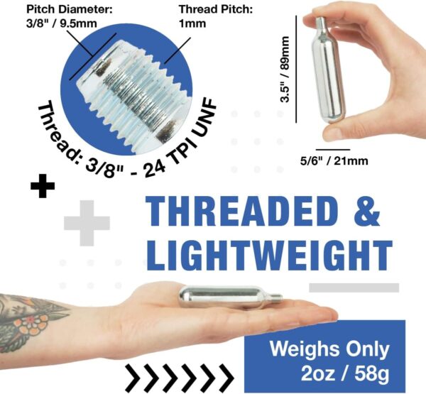 ICO CO2, 16g / 25g Threaded CO2 Cartridges, CO2 Cartridges for Use with CO2 Bike Tire Inflator, C02 Cartridges for MTB & Road Bikes, Food Grade CO2 Cartridges