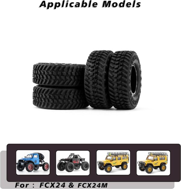 FEDCO FCX24 Wheels and Tires 1.0 Beadlock Wheels 50MM Soft Sticky Tires with Brass Counterweight Ring for Axial SCX24 FMS FCX24M FCX24 Upgrades 1/24 RC Crawler