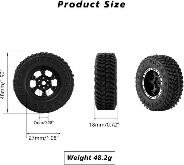 FEDCO FCX24 Wheels and Tires 1.0 Beadlock Wheels 50MM Soft Sticky Tires with Brass Counterweight Ring for Axial SCX24 FMS FCX24M FCX24 Upgrades 1/24 RC Crawler