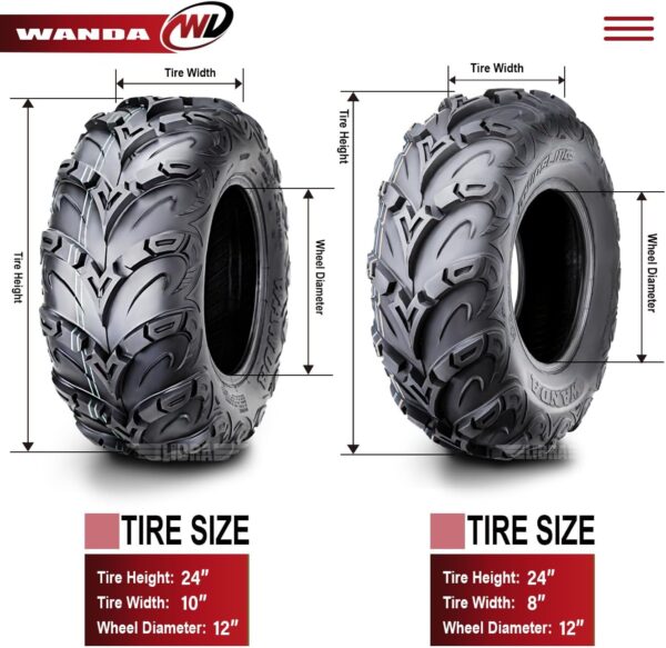 WANDA Set 4 Premium 8PR ATV UTV Tires 24X8-12 24x8x12 Front & 24x10-12 24x10x12 Rear ?