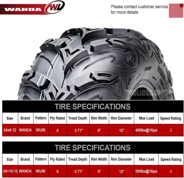 WANDA Set 4 Premium 8PR ATV UTV Tires 24X8-12 24x8x12 Front & 24x10-12 24x10x12 Rear ?