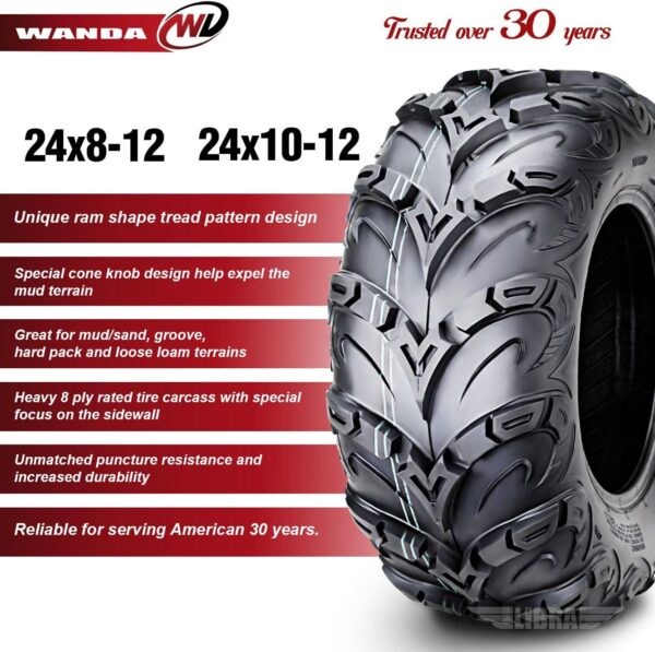 WANDA Set 4 Premium 8PR ATV UTV Tires 24X8-12 24x8x12 Front & 24x10-12 24x10x12 Rear ?