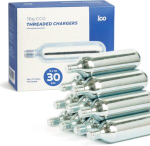 ICO CO2, 16g / 25g Threaded CO2 Cartridges, CO2 Cartridges for Use with CO2 Bike Tire Inflator, C02 Cartridges for MTB & Road Bikes, Food Grade CO2 Cartridges