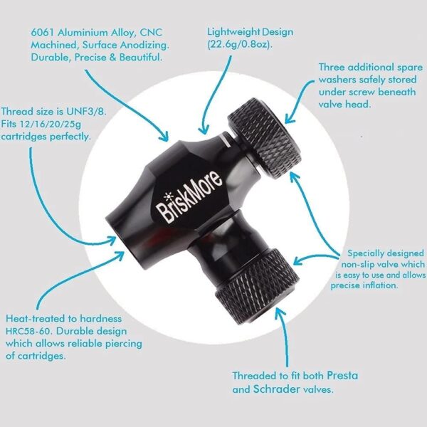 BriskMore CO2 Inflator Kits with 9X16g or 5 X 16g CO2 Cartridges, Presta and Schrader Valve Compatible, Bike Tire CO2 Pump, Included Insulated Sleeve