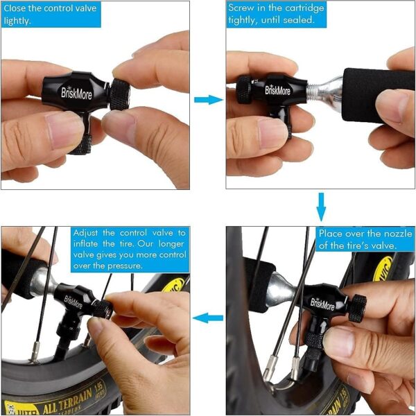 BriskMore CO2 Inflator Kits with 9X16g or 5 X 16g CO2 Cartridges, Presta and Schrader Valve Compatible, Bike Tire CO2 Pump, Included Insulated Sleeve