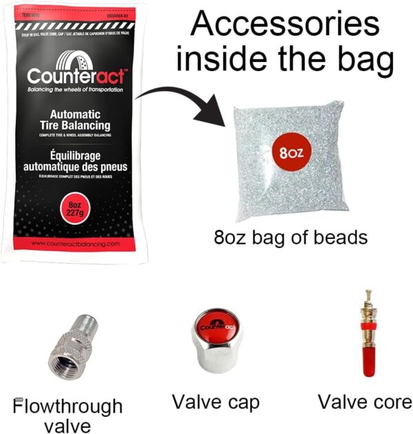 Counteract 8OZ-B4 Centrifugal Force Tire/Wheel Balancing Beads - Off-Road Vehicles, Light/Medium Duty Truck Tires, (4) 8oz Balance Bead Bags, (4) Valve Caps and Cores